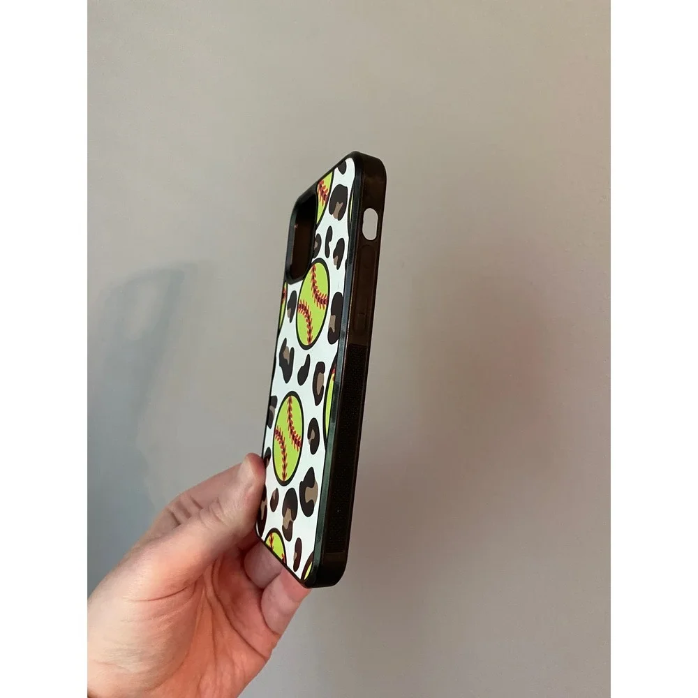 Softball Leopard Print Phone Case iPhone 12 Mini Unisex White Neon Yellow Sporty